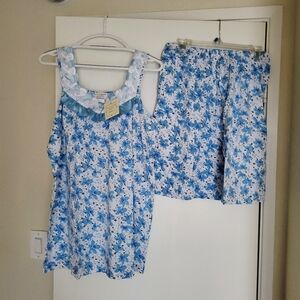 Lati Fashion Pajana Short Set Floral Blue White Sleeveless